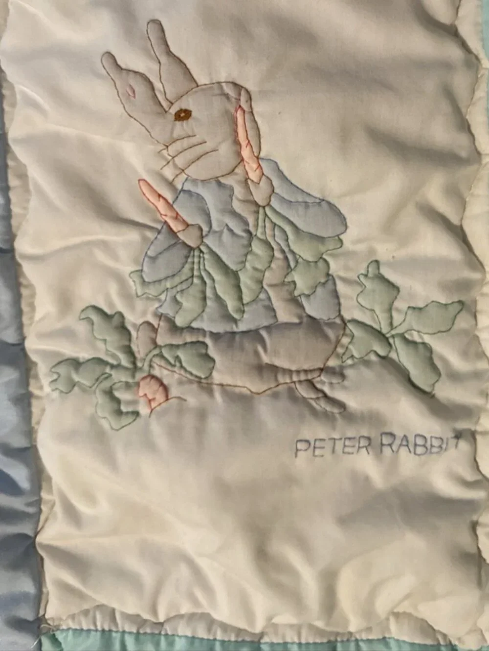 Vintage Beatrix Potter Peter Rabbit Baby Crib Comforter Colorblock Pastel Lace